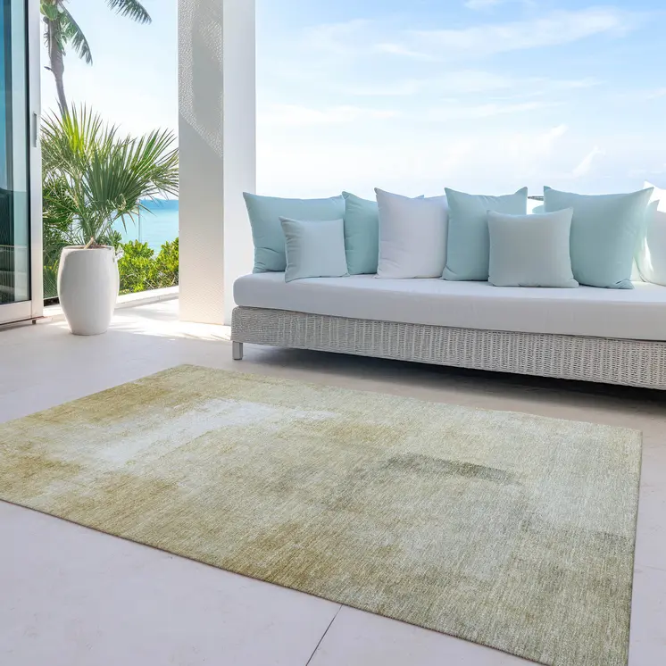 8' X 10' Wheat Striped Washable Indoor Outdoor Area Rug