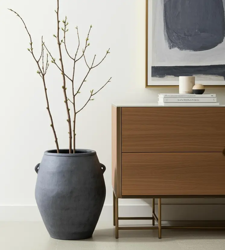 32" Gray Amphora Ceramic Floor Vase