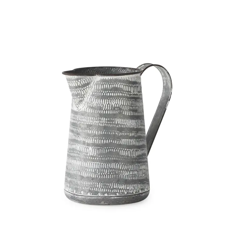 8" Gray And White Striped Metal Jug Vase