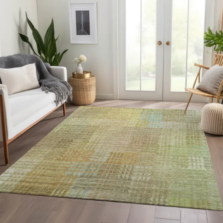 5' X 8' Beige Geometric Washable Indoor Outdoor Area Rug