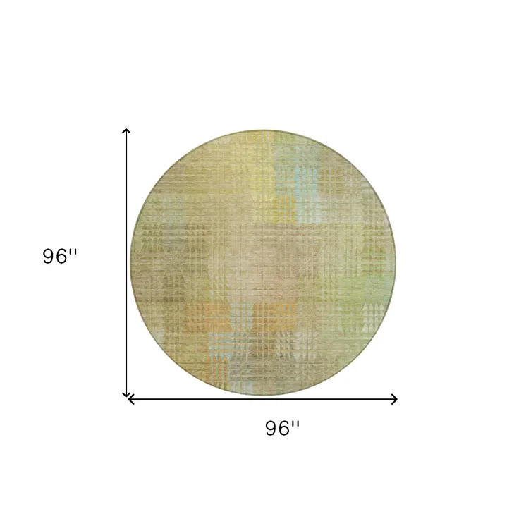 8' Beige Round Geometric Washable Indoor Outdoor Area Rug