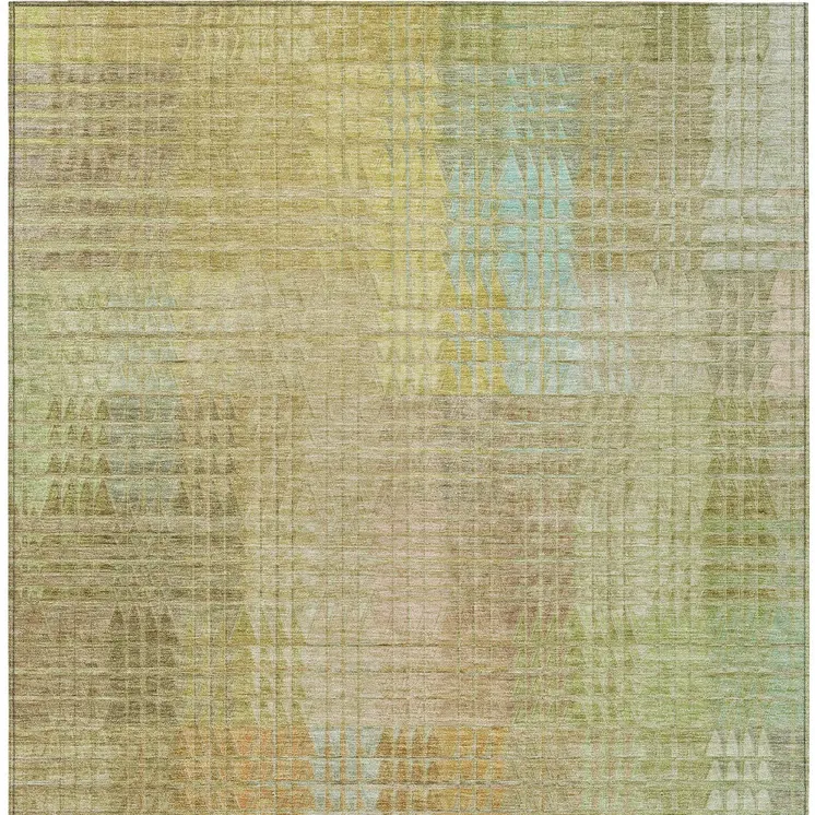 10' X 14' Beige Geometric Washable Indoor Outdoor Area Rug