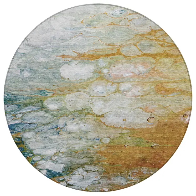 8' Orange Round Abstract Washable Indoor Outdoor Area Rug