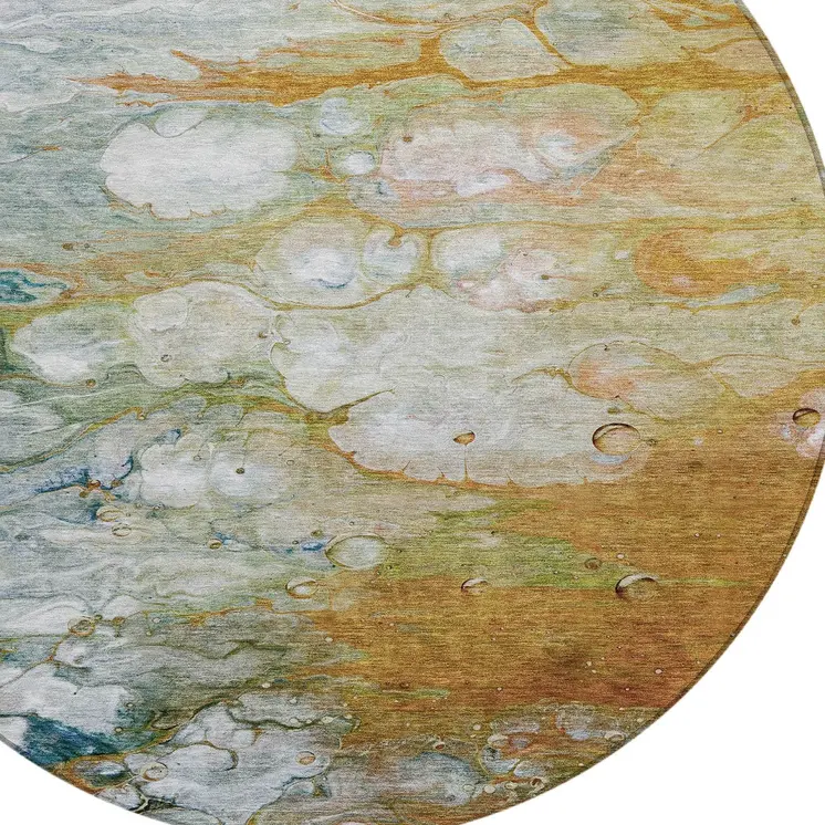 8' Orange Round Abstract Washable Indoor Outdoor Area Rug