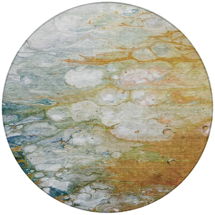 8' Orange Round Abstract Washable Indoor Outdoor Area Rug