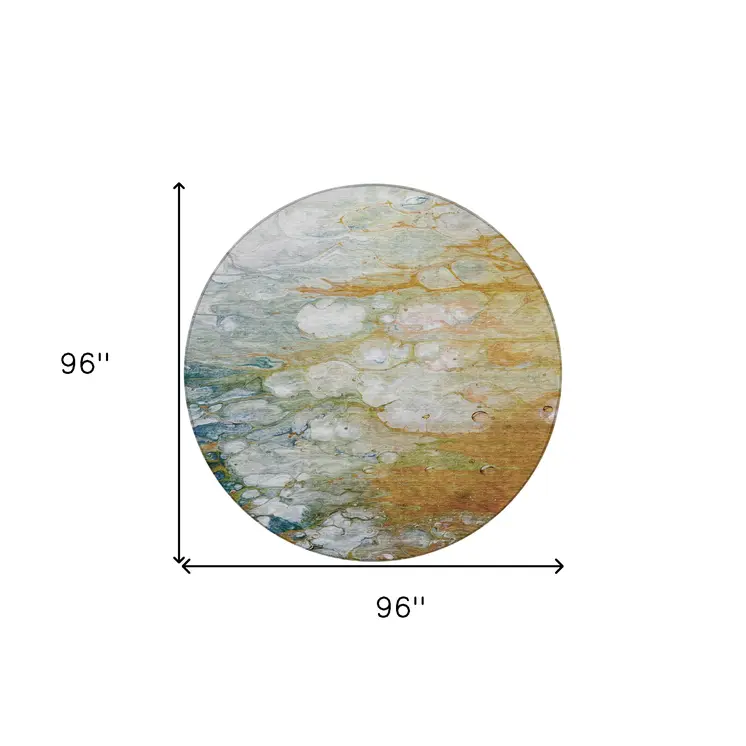 8' Orange Round Abstract Washable Indoor Outdoor Area Rug