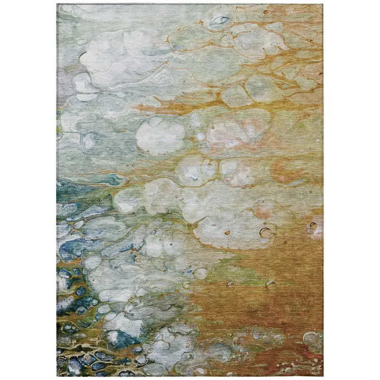 9' X 12' Orange Abstract Washable Indoor Outdoor Area Rug