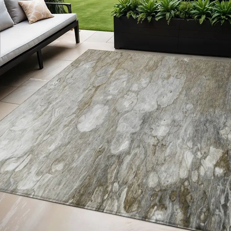 5' X 8' Taupe Abstract Washable Indoor Outdoor Area Rug