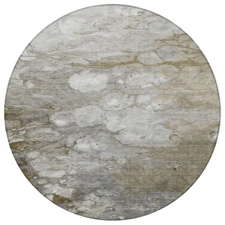 8' Taupe Round Abstract Washable Indoor Outdoor Area Rug