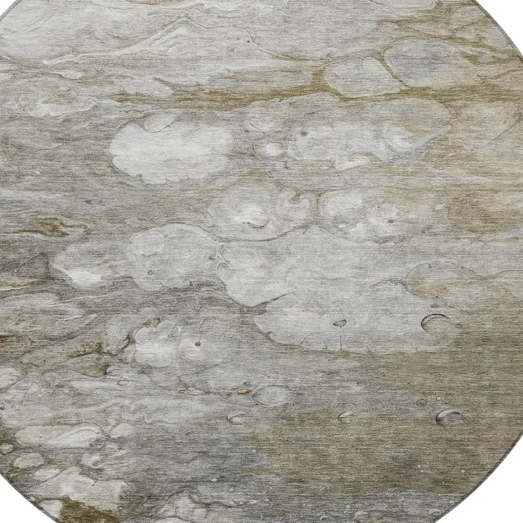 8' Taupe Round Abstract Washable Indoor Outdoor Area Rug