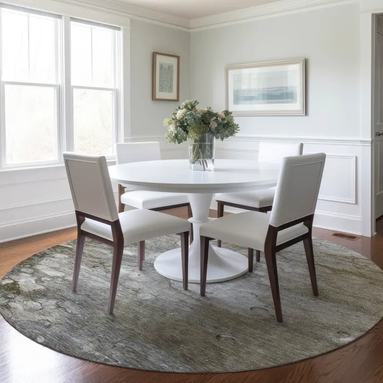 8' Taupe Round Abstract Washable Indoor Outdoor Area Rug