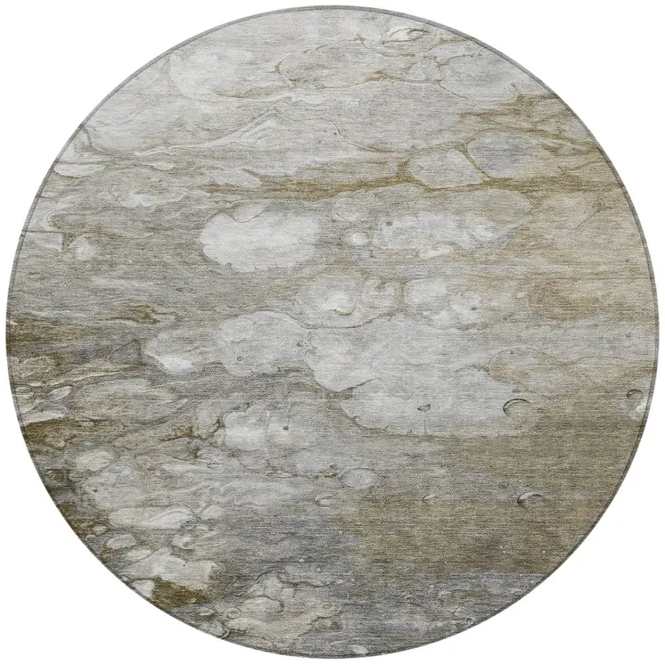 8' Taupe Round Abstract Washable Indoor Outdoor Area Rug