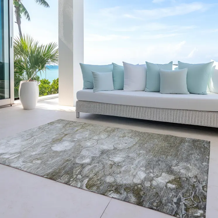8' X 10' Taupe Abstract Washable Indoor Outdoor Area Rug