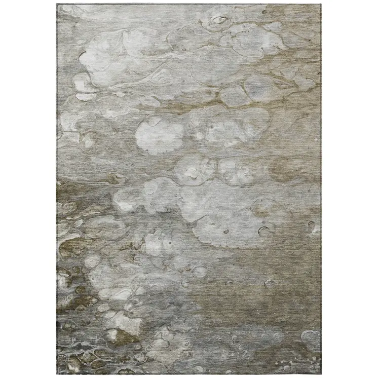 8' X 10' Taupe Abstract Washable Indoor Outdoor Area Rug