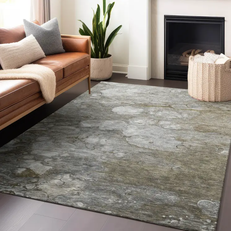 8' X 10' Taupe Abstract Washable Indoor Outdoor Area Rug