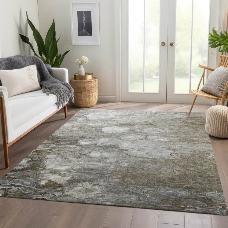 8' X 10' Taupe Abstract Washable Indoor Outdoor Area Rug