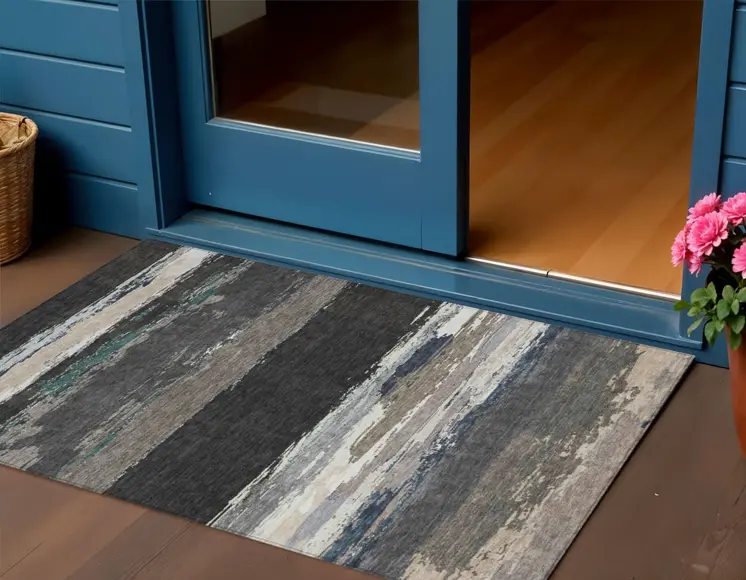 3' X 5' Black Abstract Washable Indoor Outdoor Area Rug