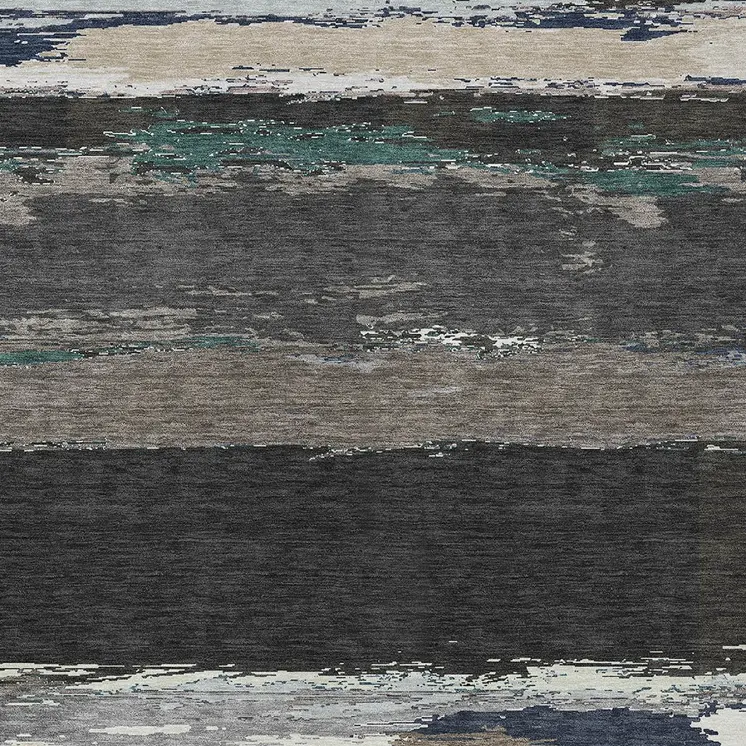 3' X 5' Black Abstract Washable Indoor Outdoor Area Rug