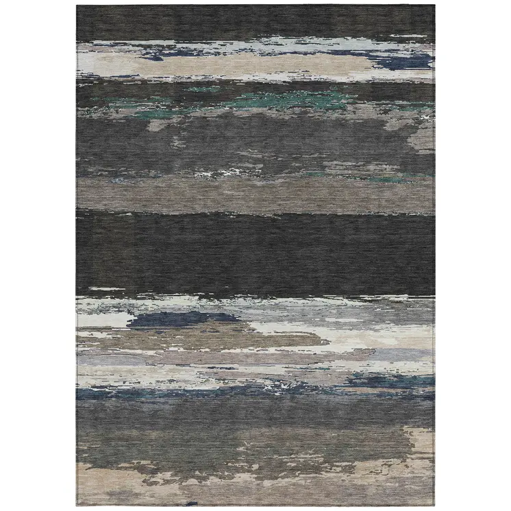 8' X 10' Black Abstract Washable Indoor Outdoor Area Rug