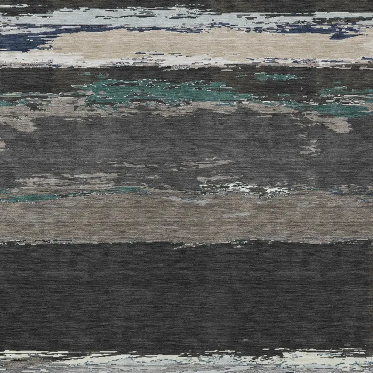 9' X 12' Black Abstract Washable Indoor Outdoor Area Rug