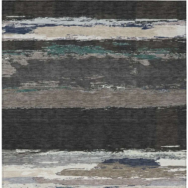 10' X 14' Black Abstract Washable Indoor Outdoor Area Rug