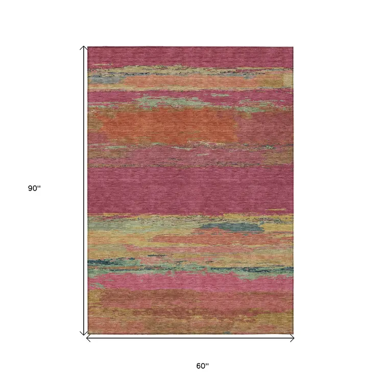 5' X 8' Blush Abstract Washable Indoor Outdoor Area Rug
