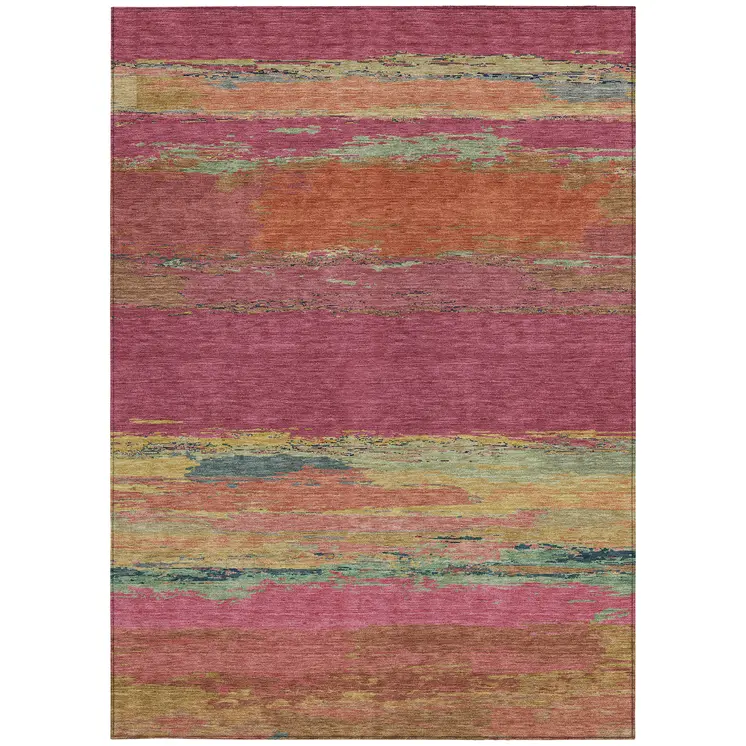 5' X 8' Blush Abstract Washable Indoor Outdoor Area Rug
