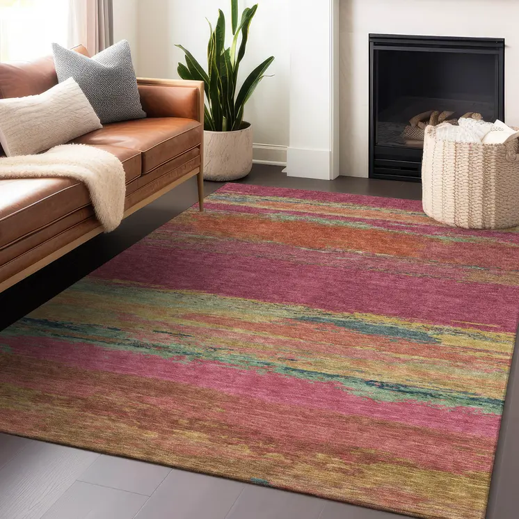 5' X 8' Blush Abstract Washable Indoor Outdoor Area Rug