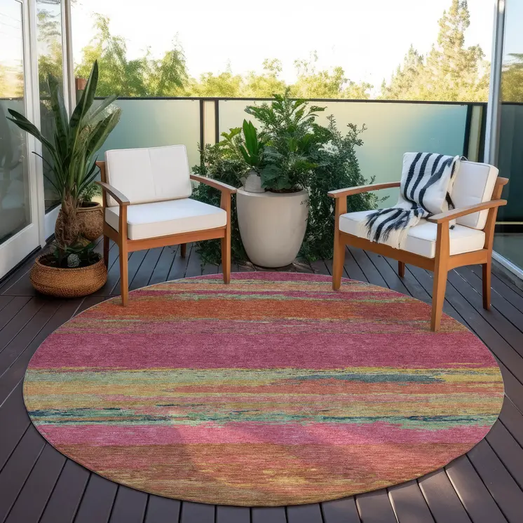 8' Blush Round Abstract Washable Indoor Outdoor Area Rug
