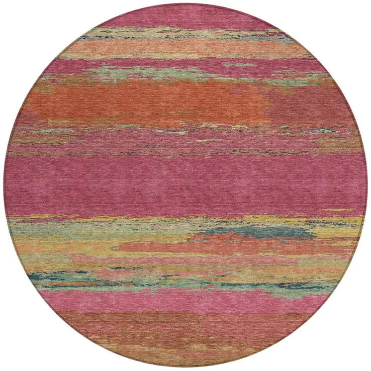 8' Blush Round Abstract Washable Indoor Outdoor Area Rug