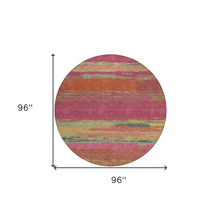 8' Blush Round Abstract Washable Indoor Outdoor Area Rug