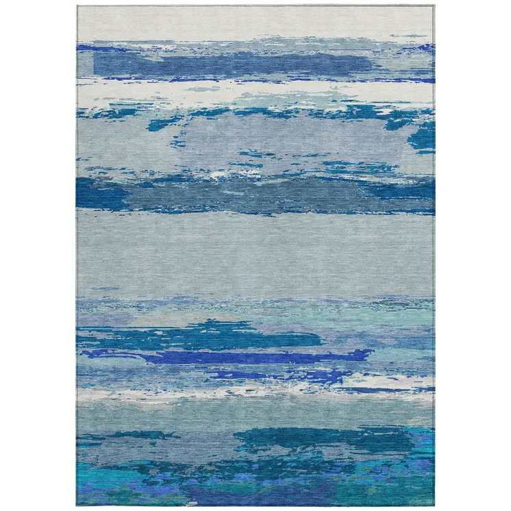 3' X 5' Blue Abstract Washable Indoor Outdoor Area Rug