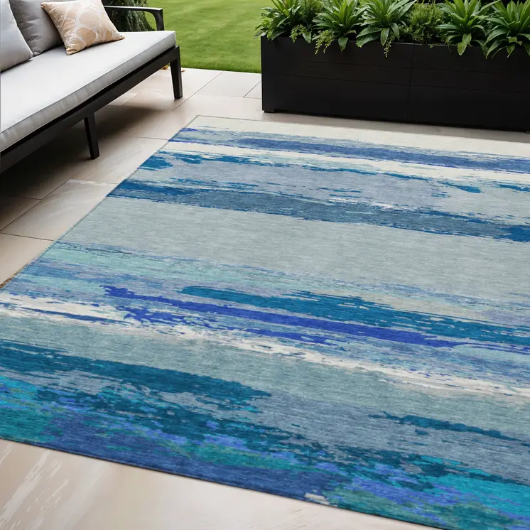5' X 8' Blue Abstract Washable Indoor Outdoor Area Rug