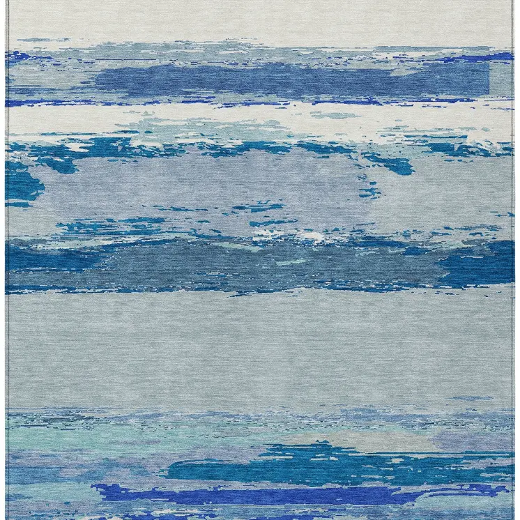 9' X 12' Blue Abstract Washable Indoor Outdoor Area Rug