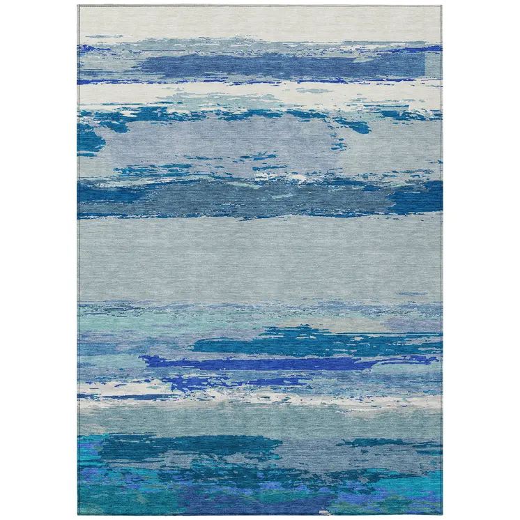 9' X 12' Blue Abstract Washable Indoor Outdoor Area Rug