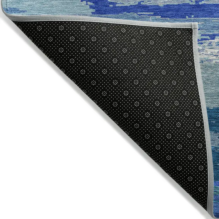 9' X 12' Blue Abstract Washable Indoor Outdoor Area Rug