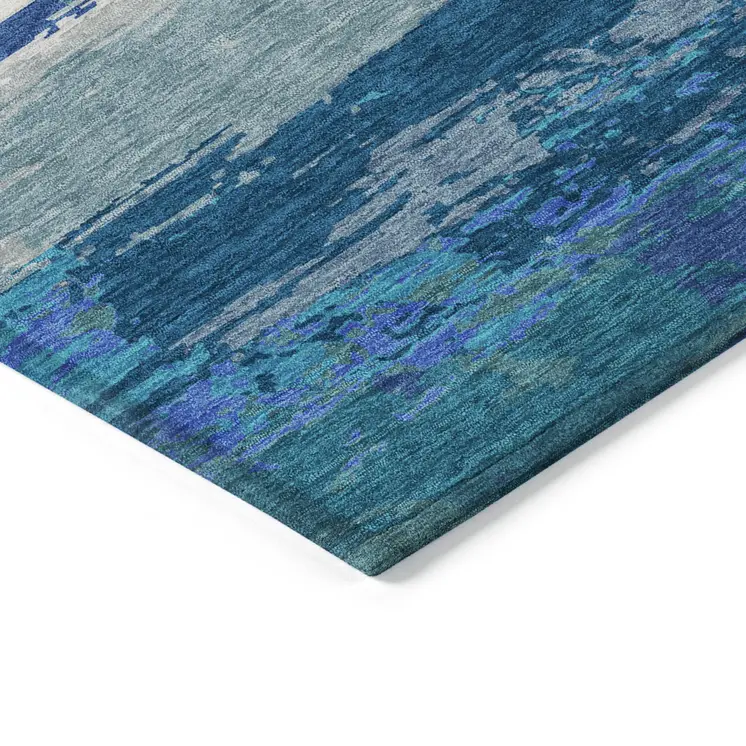 9' X 12' Blue Abstract Washable Indoor Outdoor Area Rug