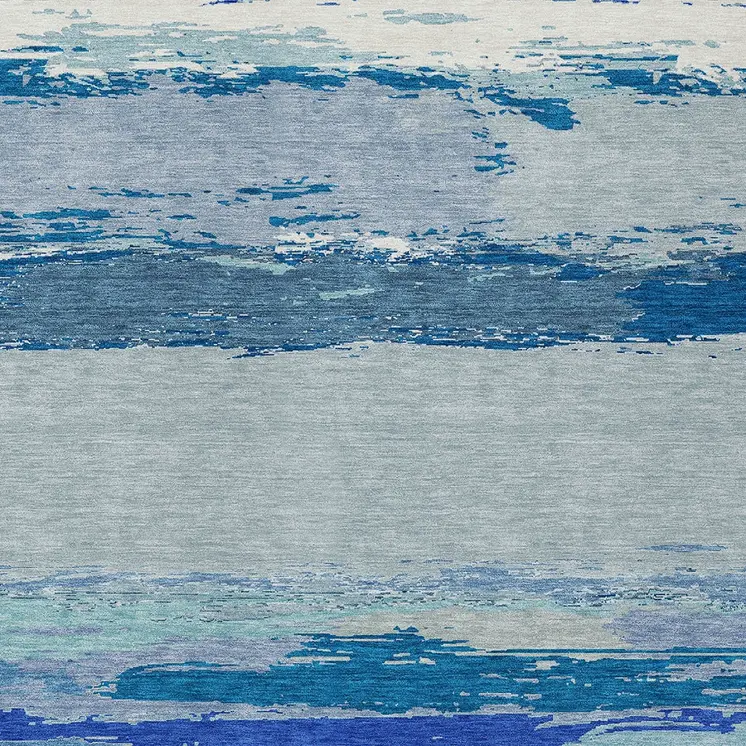 9' X 12' Blue Abstract Washable Indoor Outdoor Area Rug