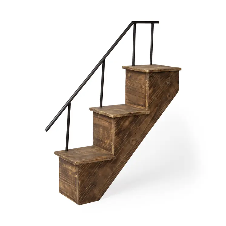 11" Brown Metal And Solid Wood Novelty Wall Mounted Accent Shelf