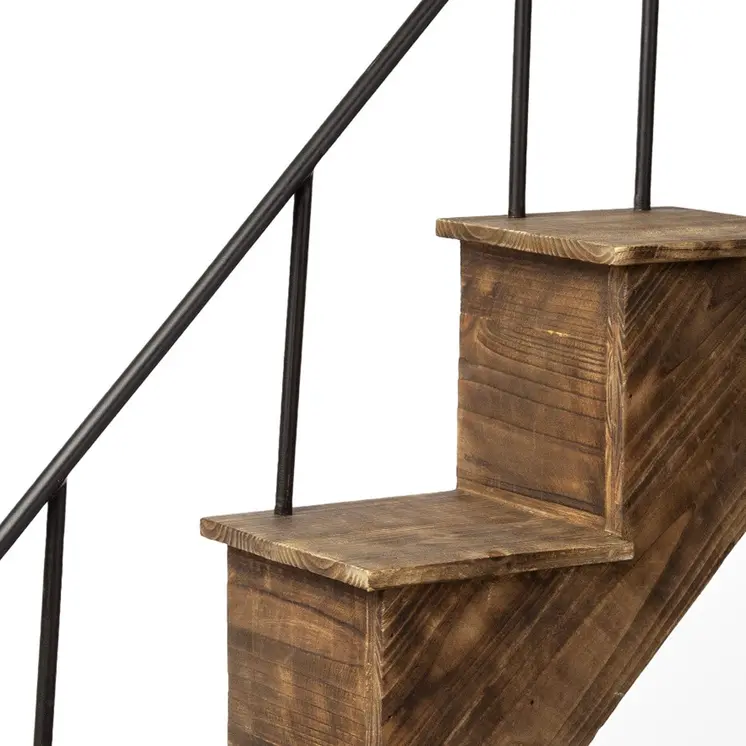 11" Brown Metal And Solid Wood Novelty Wall Mounted Accent Shelf