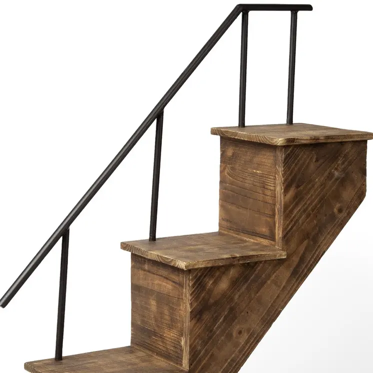 11" Brown Metal And Solid Wood Novelty Wall Mounted Accent Shelf