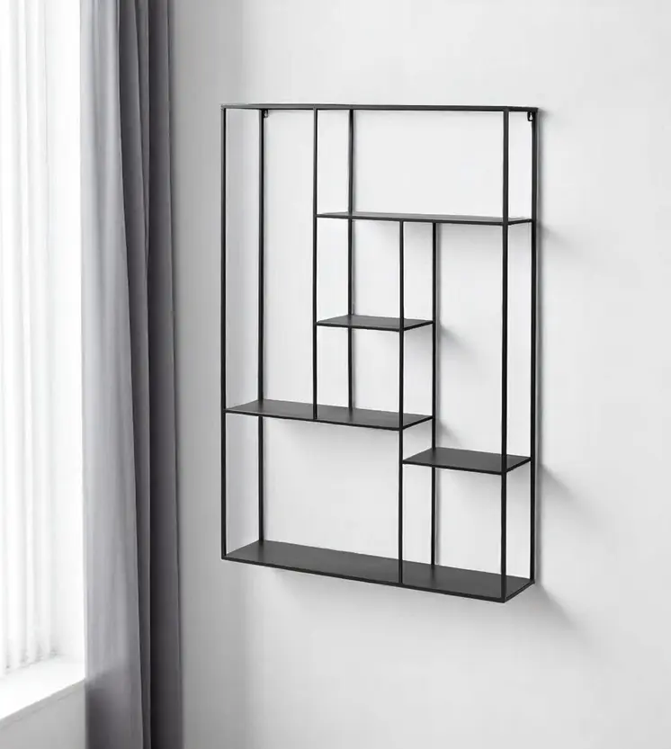 39" Black Metal Wall Mounted Tiered Shelf