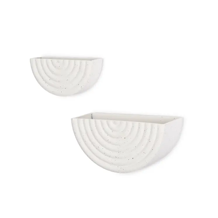 Set of Two White Metal Geometric Half Moon Wall Planters