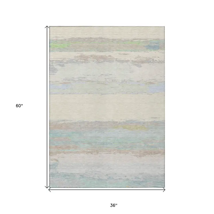 3' X 5' Ivory Abstract Washable Indoor Outdoor Area Rug