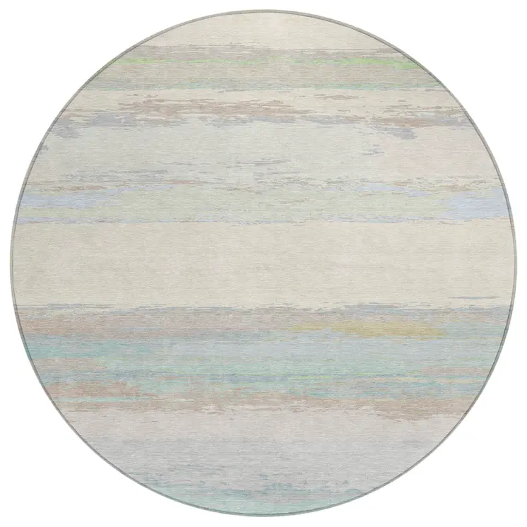 8' Ivory Round Abstract Washable Indoor Outdoor Area Rug