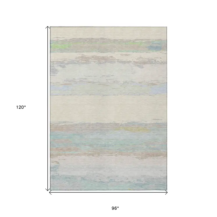 8' X 10' Ivory Abstract Washable Indoor Outdoor Area Rug