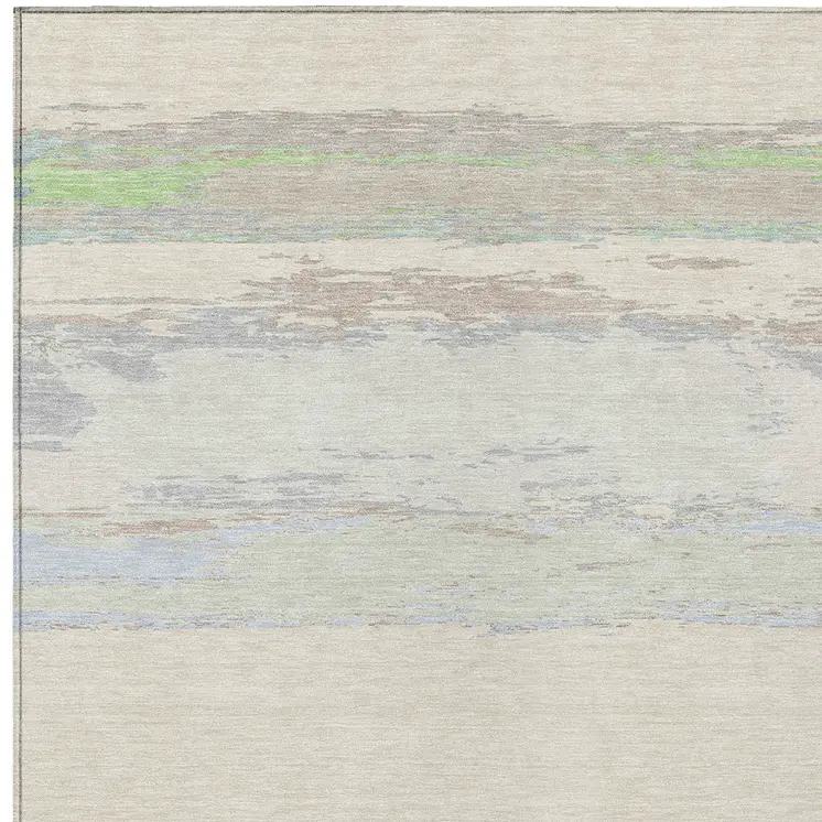 8' X 10' Ivory Abstract Washable Indoor Outdoor Area Rug