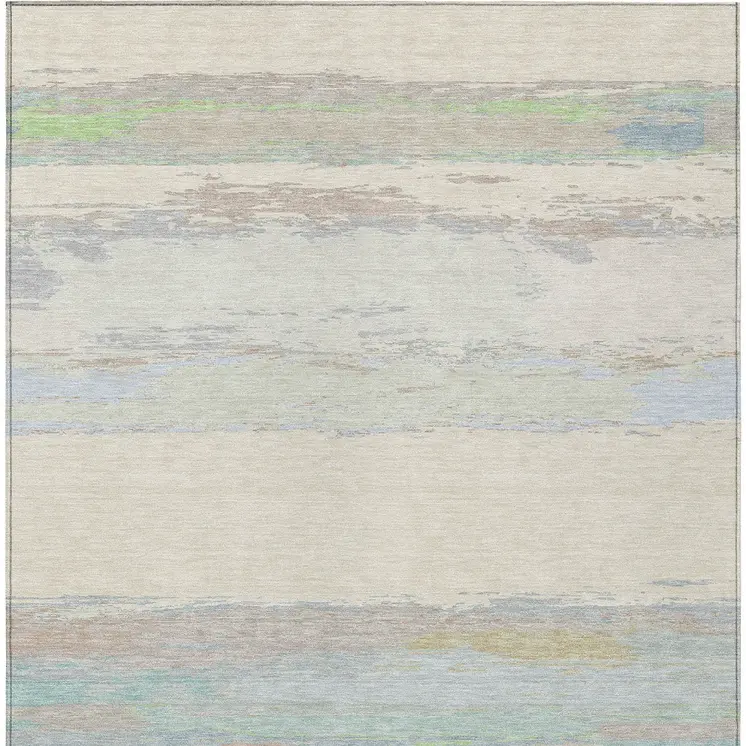 9' X 12' Ivory Abstract Washable Indoor Outdoor Area Rug