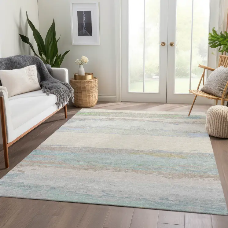 10' X 14' Ivory Abstract Washable Indoor Outdoor Area Rug