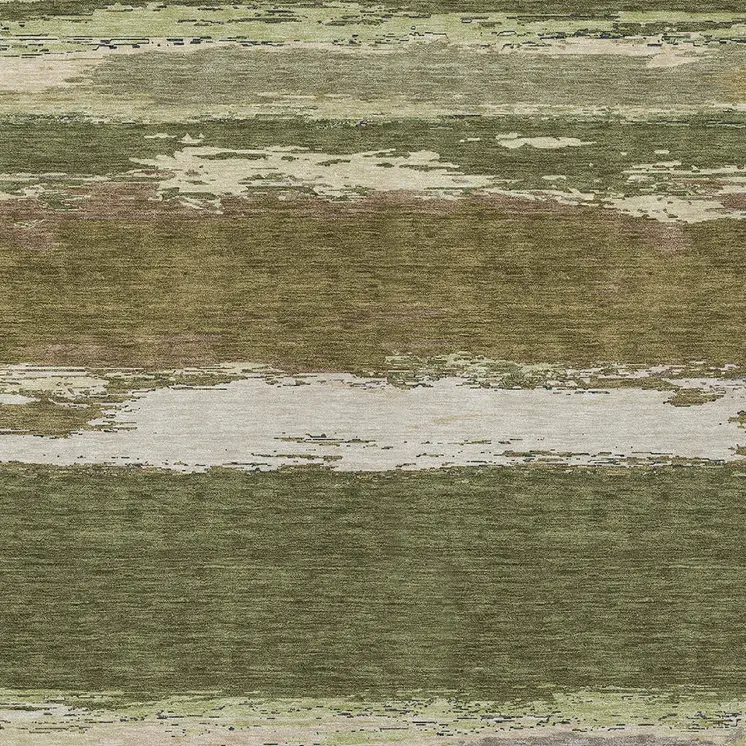 5' X 8' Olive Green Abstract Washable Indoor Outdoor Area Rug
